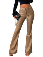 Load image into Gallery viewer, Lover Premium Women's Faux Leather Coated Flare Pants Mid Waist PU Skinny Black Leggings Bell Bottom Pants with Pockets (US, Alpha (Alpha), M, Regular, Camel)
