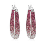 Load image into Gallery viewer, Savlano 14K White Gold Plated Inside Out Crystal Hoop Earrings For Women (Pink-White)
