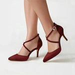 Load image into Gallery viewer, ELEGANTPARK HC2901 Burgundy Red Heels for Women Closed Toe High Heels for Women Dressy Strappy High Heel Pumps Evening Prom Wedding Dress Shoes US 9
