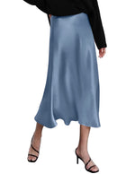 Load image into Gallery viewer, Zeagoo Womens Midi Skirt Satin High Waist Skirt Elegant Silk Skirts Clear Blue
