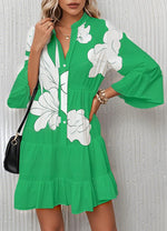 Load image into Gallery viewer, Opemiby Summer Dresses for Women 2026 Flowy Ruffle 3/4 Sleeve V Neck Tiered Casual Babydoll Boho Beach Mini Dress Bright Green Floral M

