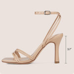 Load image into Gallery viewer, Abbleet Women's Strappy High Heels Square Open Toe Stilettos Heeled Sandals with Ankle Strap for Prom Party Daily Wedding Wear(Nude,7.5)
