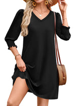 Load image into Gallery viewer, WIHOLL Summer Dresses for Women 2025 V Neck 3/4 Sleeve Spring Dresses Casual Womens Beach Cover Ups Clothes Fashion Sundresses Mini Sun Dress Cruise Outfits Spring Break Essentials Black L
