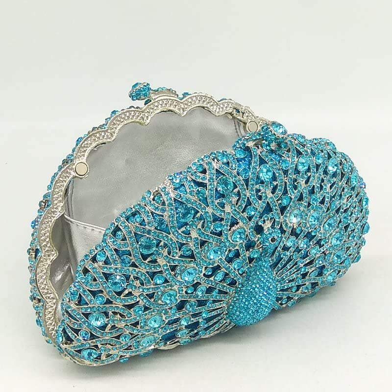 Boutique De FGG Peacock Clutch Bag Women Crystal Evening Handbags Bridal Wedding Rhinestone Clutch Purse Party Prom Bag,Mini,Light Blue