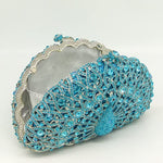 Load image into Gallery viewer, Boutique De FGG Peacock Clutch Bag Women Crystal Evening Handbags Bridal Wedding Rhinestone Clutch Purse Party Prom Bag,Mini,Light Blue
