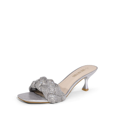 DREAM PAIRS Heels for Women Rhinestone Open Toe Low Kitten Heels Sexy Stilettos Heels Pump Sandals Party Evening Prom Dance Dress Shoes,Size 6,Silver/Rhinestone,SDHS2216W