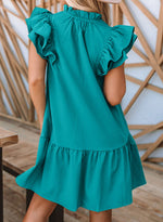 Load image into Gallery viewer, Dokotoo Summer Dresses for Women Sun Dresses 2024 Elegant V Neck Drawstring Ruffle Solid Pockets Cap Short Sleeve Casual Dresses for Women Green Medium
