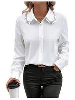 Load image into Gallery viewer, SweatyRocks Women's Long Sleeve Button Down Blouses Rhinestone Decor Work Tops White Medium
