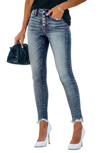Allimy Womens High Waisted Boyfriend Skinny Stretch Ripped Jeans for Women Trendy Jeggings Destroyed Denim Pants Capri Leggings Mom Jeans Blue 8