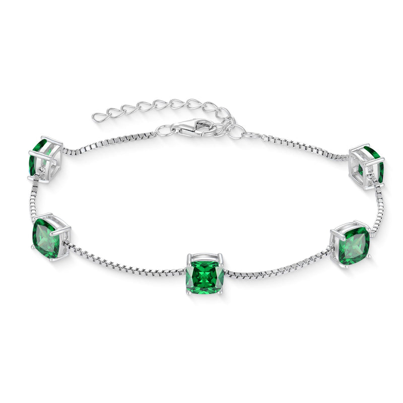 Inpasne Emerald Bracelet for Women 925 Sterling Silver Princess Cut Link Bracelet May Birthstone Jewelry Gifts for Her