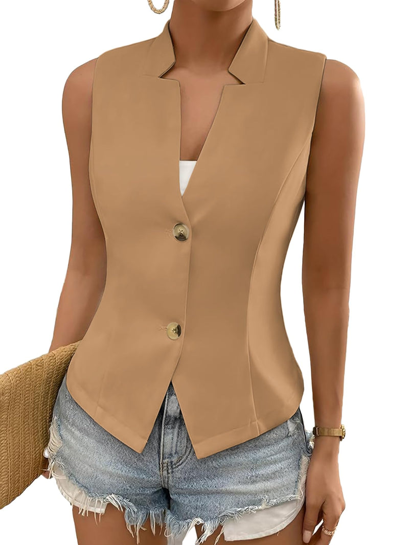 Mina Self Sleeveless Vest Tops For Women 2025 Summer Khaki Lightweight Fashion Trendy Business Casual Cute Womens Suit Vests Women's Light Jackets Work Office Beach Vacation Clothes Outfits Khaki M