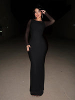 Load image into Gallery viewer, REORIA Women's Fall Mesh Sheer Long Sleeve Wedding Guest Dress Sexy Floral Bodycon Maxi Long Dresses Black Onyx Medium
