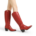 Load image into Gallery viewer, DREAM PAIRS Womens Cowboy Boots Comfortable Pull On Zipper Chunky Heel Pointed Toe Embroidered Western Cowgirl Knee High Boots Girls Ladies Retro Tall Boot,Size 8,Red,SDKB224W
