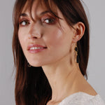 Load image into Gallery viewer, Black and Gold Tone Earrings for Women - Simulated Druzy Drop Dangles - Long Double Teardrop Dangly Earrings for Women, Gold Tone - Black Stone
