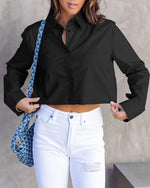 Load image into Gallery viewer, INFITTY Womens Button Down Blouse Casual Long Sleeve Shirt Lapel Cotton Oversized Loose Fall Crop Tops Black S
