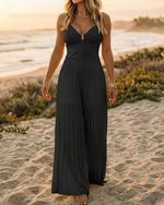 Load image into Gallery viewer, CHICME Women 2026 Sleeveless Deep V Sling Jumpsuit High Waist Pleated Jumpsuit Casual Beach Party Outfit with Lining-bk-L
