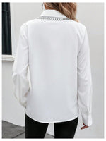 Load image into Gallery viewer, SweatyRocks Women's Long Sleeve Button Down Blouses Rhinestone Decor Work Tops White Medium
