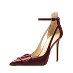 Load image into Gallery viewer, Qunvngutui Women's Pointed-Toe Bag-Toe Strappy V Buckle High-Heeled Shoes Sexy Stiletto Pumps Wine Red Patent Leather US7.5
