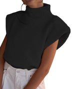 Load image into Gallery viewer, xxxiticat Women's Shoulder Pad Sweater Sleeveless Turtleneck Wide Shoulder Knitted Black Sweater Vest Crop Neutral Top(BL,M)
