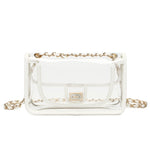 Load image into Gallery viewer, LAM GALLERY Womens PVC Clear Purse Handbag with Chain Stadium Approved Clear Bag See Through Bag for Working and Concert (White Gold Large)
