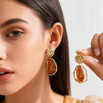 Load image into Gallery viewer, Gold Brown Statement Dangly Earrings for Women Vintage Unique Irregular Crystal Long Dangle Earrings Trendy Formal Earrings Valentine's Day Jewelry(K)
