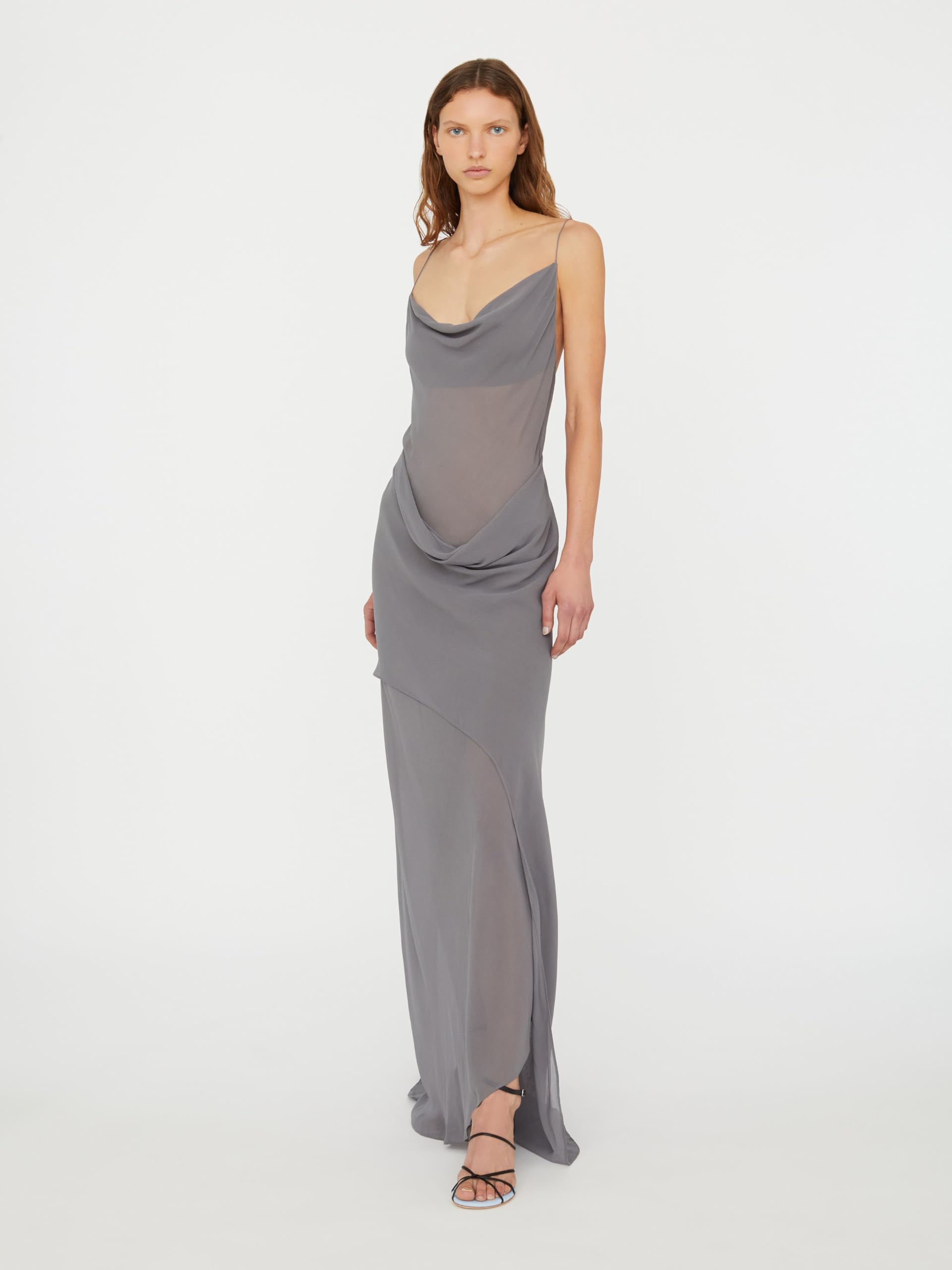 Christopher Esber, Cowl Hip Slip Dress, 2-4, Shadow Grey