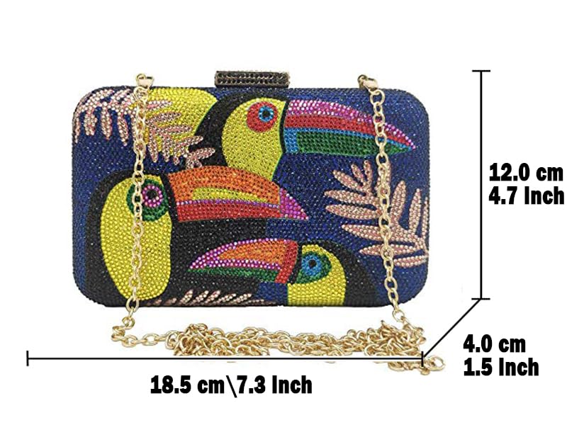 Boutique De FGG Toucan Bird Crystal Clutch Purses for Women Evening Minaudiere Handbags Party Rhinestone Clutch Bag,Mini,Navy Blue
