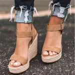 Load image into Gallery viewer, VICKI·VICKI Women's Platform Sandals Wedge Ankle Strap Open Toe Sandals Khaki Size 11
