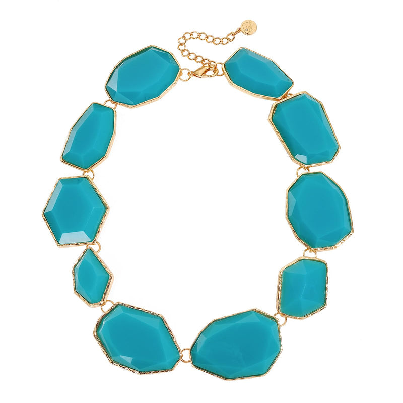 Firstmeet Vintage Resin Rhinestone Necklace Irregularly Shaped Elegant Crystal Collar for Women(XL-1240-Blue)