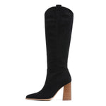 Load image into Gallery viewer, MeiLuSi Fall Boots for Women 2025 Black Knee High Cowboy Boots, Tall Suede Shoes Fashion Cowgirl Shoes Chunky High Heel
