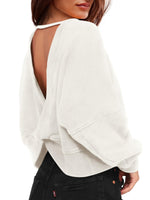 Load image into Gallery viewer, ReachMe Womens Open Back Sweatshirts Crop Backless Long Sleeve Shirts Off the Shoulder Crewneck Workout Tops(White,S)
