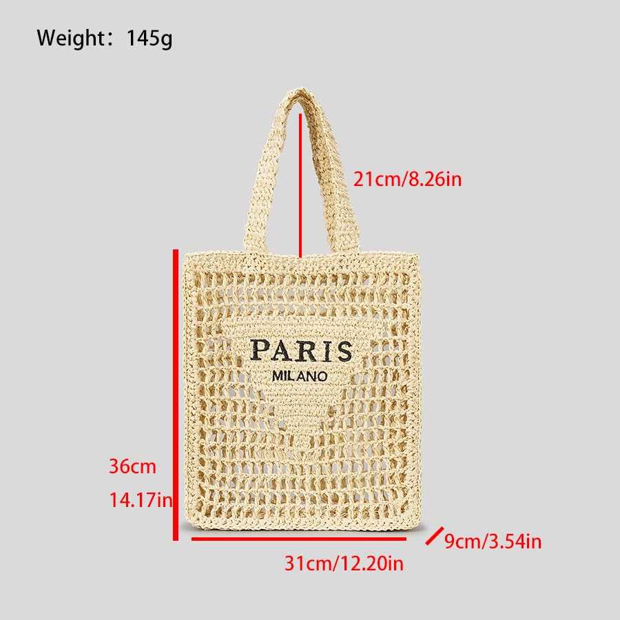 ABHONOR Hollow Crochet Woven Handbag Straw Woven Bag Straw Mesh Tote Bag For Women Woven Beach Shoulder Bag Pool Beach Bags (Beige)