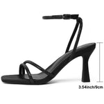 Load image into Gallery viewer, Mostrin Black Strappy Rhinestone Heels for Women Ankle Strap Lace Up Square Open Toe Heels Stiletto High Heeled Sandals for Wedding, Prom, Party, Daily Size 9
