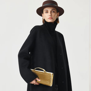 Jumping Deer Woven Clutch Purses for Women, Gold Clutch Formal Satchel Leather Evening Bag Shoulder Handbag, Gold