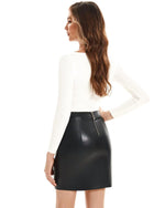 Load image into Gallery viewer, DIASHINY Women&#39;s Faux Leather Skirt Hip High Waist Stretchy Zipper Mini Skirt 106 Small
