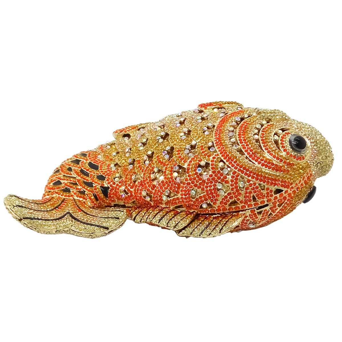 Tngan Women Mini Fish Clutch Luxury Rhinestones Purse Sparkling Banquet Handbag Wedding Party Clutch Bag, Gold Orange