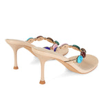 Load image into Gallery viewer, MAIJED Jeweled Flip Flop Kitten Heels for Women Open Toe Beaded Strappy High Heels Sandals Slip On Thong Heeled Mules Mid Heel Fashion Party Dress Shoes Nude US7
