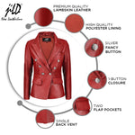 Load image into Gallery viewer, Jild Double Breasted Fancy Buttons Lambskin Leather Blazer Women - Kim Kardashian Long Sleeve Coat Style Leather Jacket Women (FC-Red-M)
