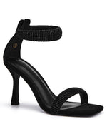 Load image into Gallery viewer, Coutgo Womens Rhinestone High Heels Sandals Ankle Strap Open Square Toe Sexy Stiletto Pumps Evening Party Dress Shoes
