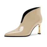 Load image into Gallery viewer, Heisnemca Womens Ankle Boots Kitten Heel Closed Patent Pointed Booties High Heel Fashion Ankle &amp; Booties Slip on Winter Dress Evening Party Boots Shoes Nude Patent Size 7
