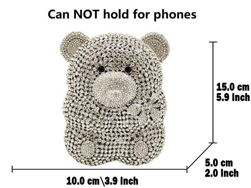 Boutique De FGG Bear Evening Bags and clutches for Women Formal Crystal Clutch Purse Party Animal Rhinestone Handbags,Mini,Silver