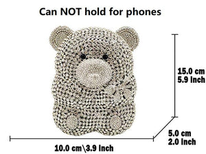 Boutique De FGG Bear Evening Bags and clutches for Women Formal Crystal Clutch Purse Party Animal Rhinestone Handbags,Mini,Silver