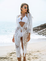 Load image into Gallery viewer, Blooming Jelly Womens Bathing Suit Cover Up 3/4 Sleeve Mesh Swimsuit Coverup Long Floral Beach Lace Kimono Summer Cardigan (One Size, White)
