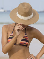 Load image into Gallery viewer, FURTALK Womens Mens Wide Brim Straw Panama Hat Fedora Summer Beach Sun Hat UPF Straw Hat for Women Khaki-Beige
