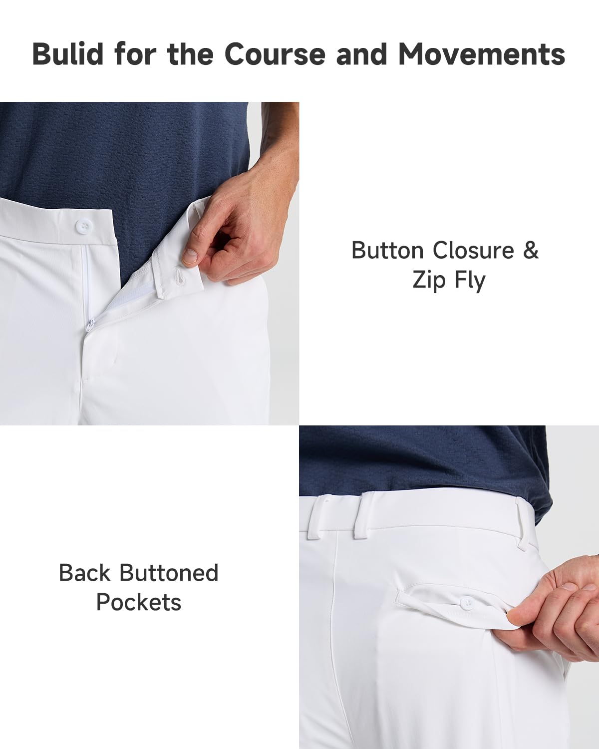 SNOWTEN Mens Golf Pants Classic Fit Stretch Work Dress Pants 32'' Quick Dry Lightweight Casual Comfy Pants with Pockets White 36w × 32L