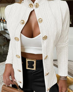 Load image into Gallery viewer, CHICME Women Argyle Cable Cardigan Casual Lightweight Cropped Coat Stand Collar Long Sleeve Metal Button Front Fall Jackets (Beige, M)
