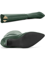 Load image into Gallery viewer, Allegra K Women&#39;s Pointed Toe Stiletto Heel Dark Green Knee High Boots 8 M US
