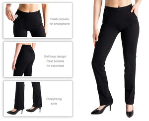 Yogipace,4 Pockets/Belt Loops,Petite Women's Straight Leg Yoga Dress Pant Work Pants Office Slacks,27",Black,Size XS