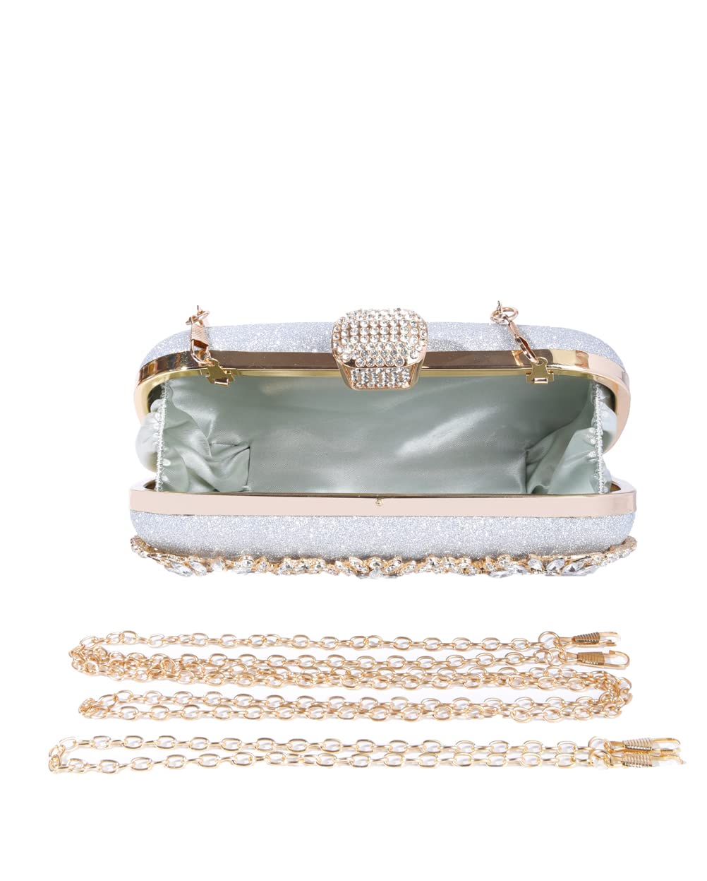 Covelin Women's Rhinestone Decorated Evening Bag, Tote Shoulder Crossbody Handbag with Chain (Silver)