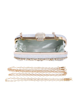 Covelin Women's Rhinestone Decorated Evening Bag, Tote Shoulder Crossbody Handbag with Chain (Silver)
